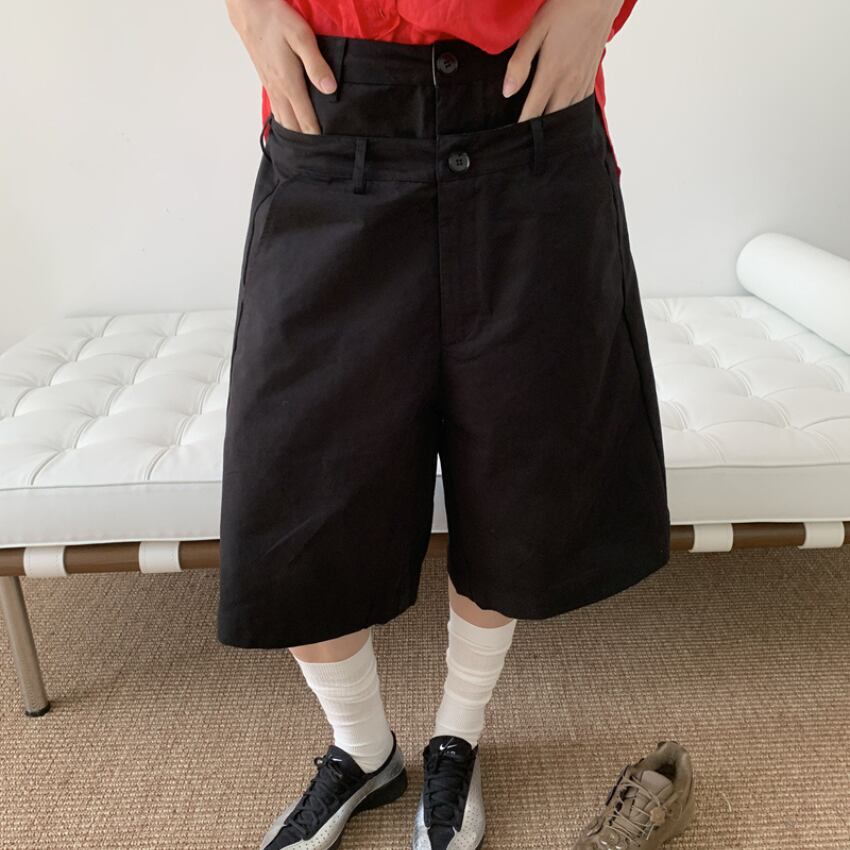 double waist wide leg short pants L0597