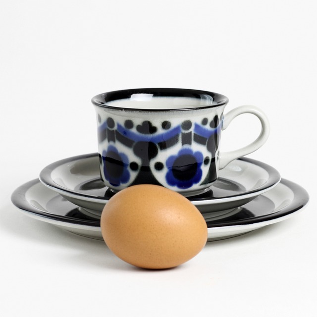 ARABIA アラビア Riikka リーッカ 青 カップ＆ソーサー、プレート3点セット - 4 北欧ヴィンテージ　★わけあり★