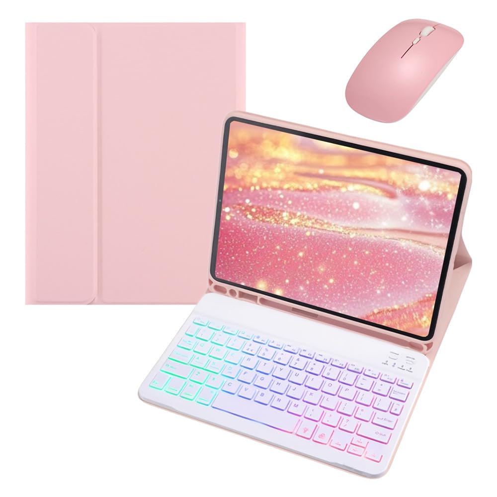 マウス付き Redmi Pad 2 11インチ用 キーボードケース カラフル バックライト付き Xiaomi Redmi Pad2 用 キーボード 保護カバー 虹色バックライト マグネット分離式 ペンホルダー付き,ピンク