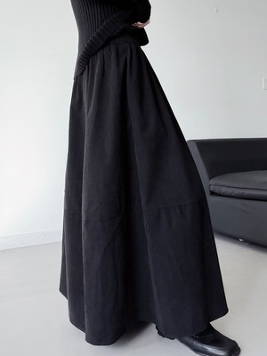 Corduroy black A-line long skirt [T2686]