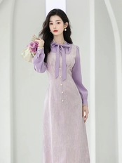 【0133】Lavender Fake layered Long Sleeve Dress
