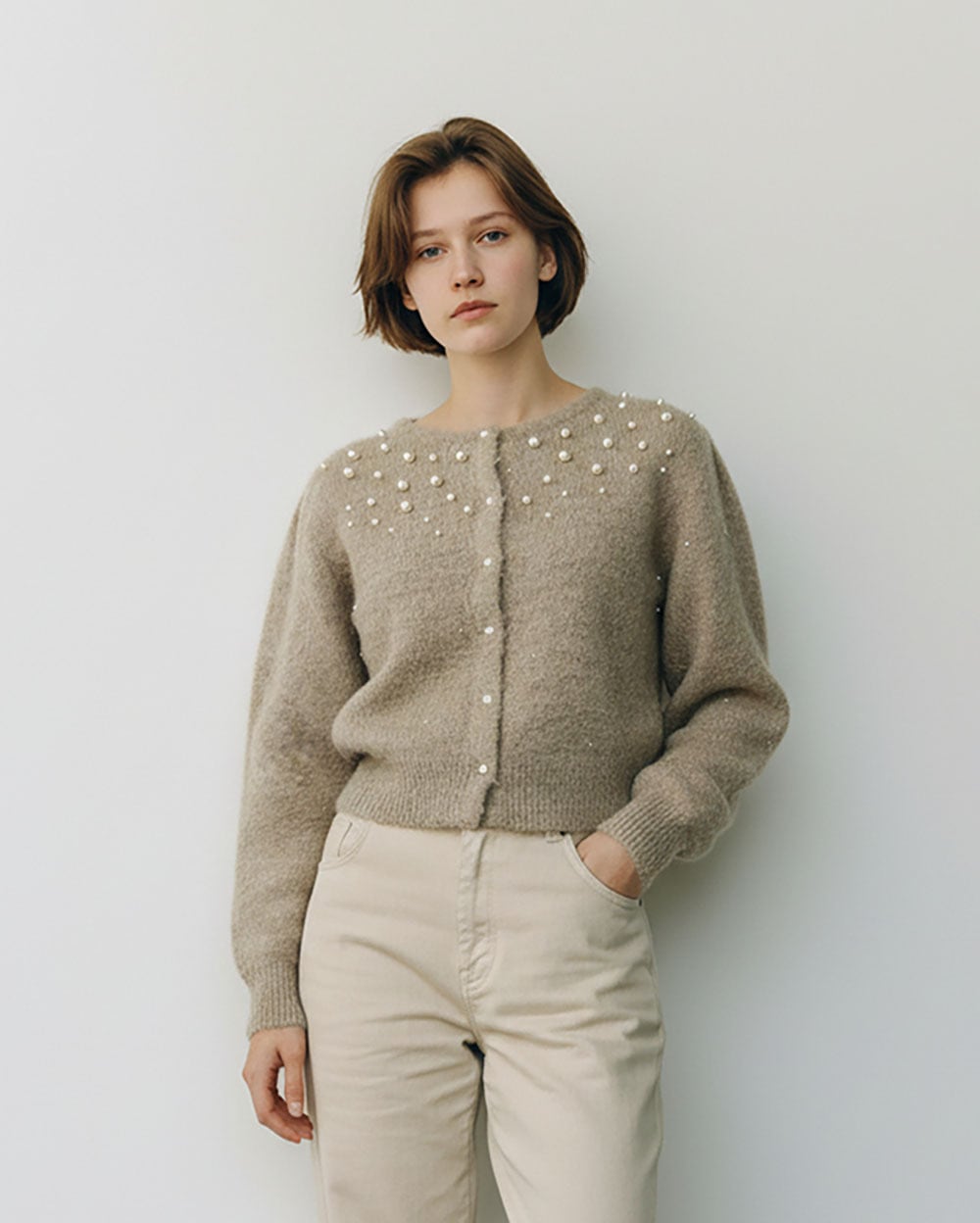 2025A/W スパンコールフェザーパールカーディガンno.8538693 | BOOGIE
