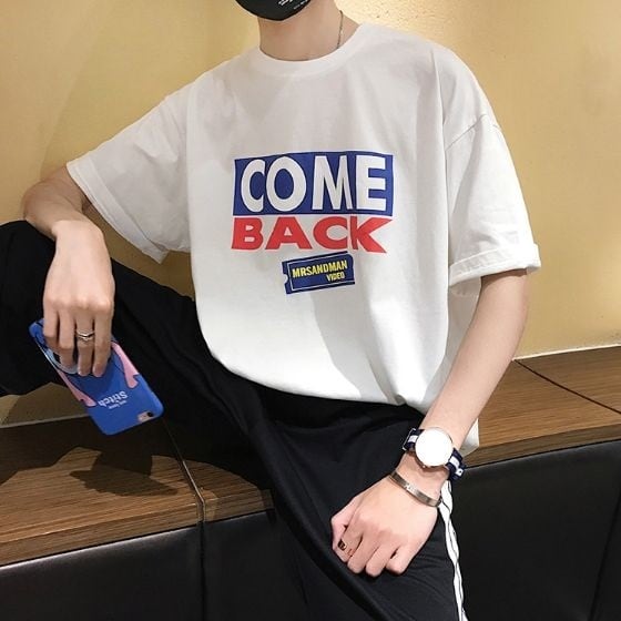 3色 メンズ カジュアル ロゴプリント 半袖 Tシャツ ルーズ 全3色 シンプル カジュアル ロゴ 英字 プリント メンズ Tシャツ