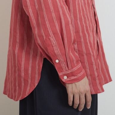 LINEN STRIPE BIG SH / リネンストライプBIGシャツ(RED) | KICS