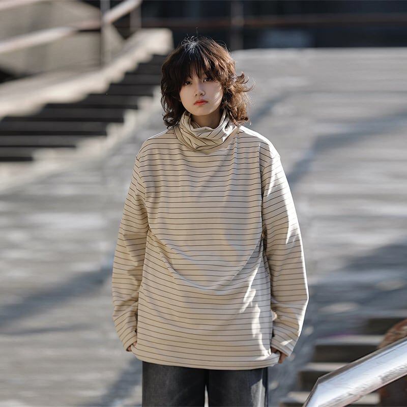 AFISHSTAYボーダーハイネックインナーTシャツ