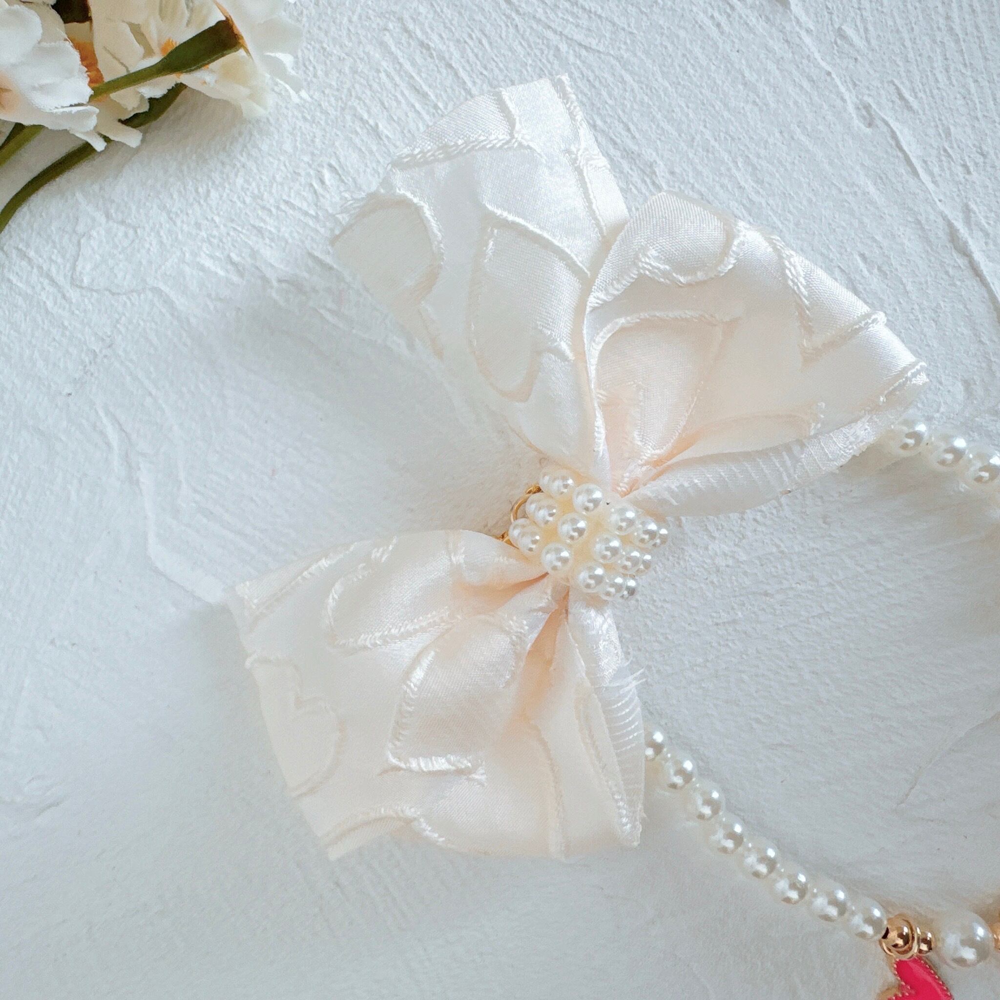 シャカシャカピンクハートネックレス（新作＊バックリボン付き）