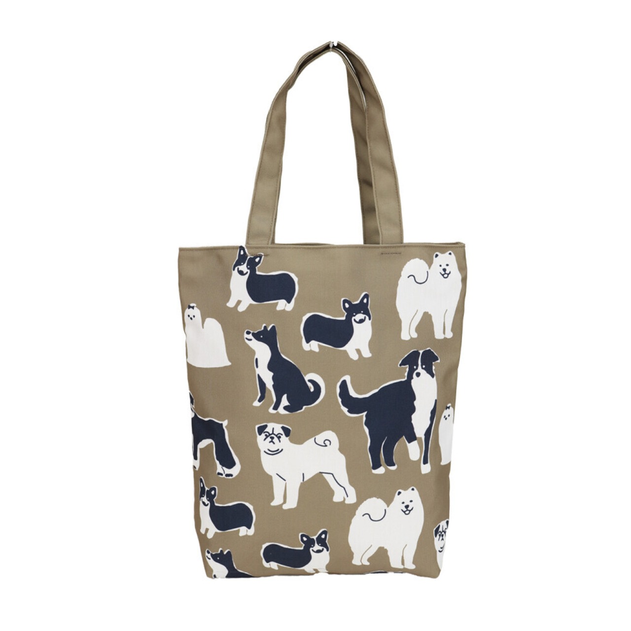 polkapolka　わんこがいっぱいトートバッグ　グレージュ