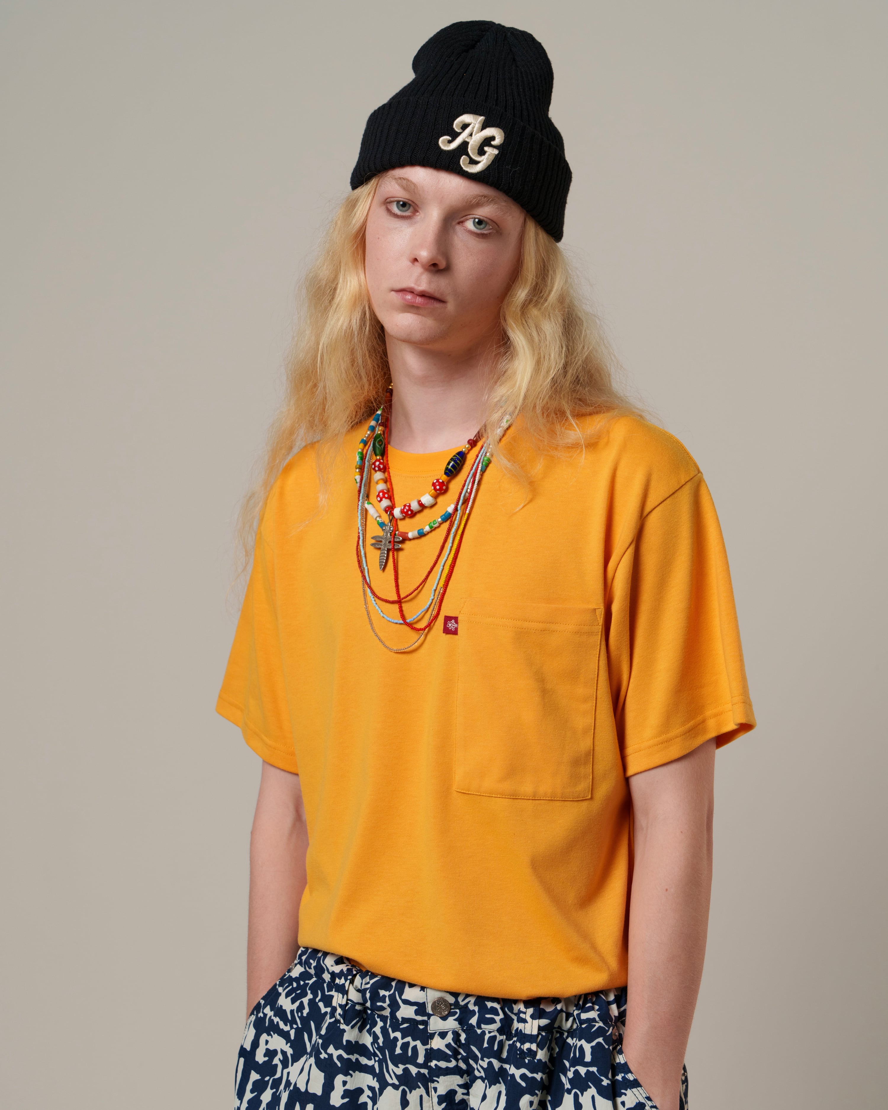 AMBERGLEAM アンバーグリーム　レザーパッチ　ニット帽　ニットキャップ AG | Concho Knit Cap / Black | AMBERGLEAM