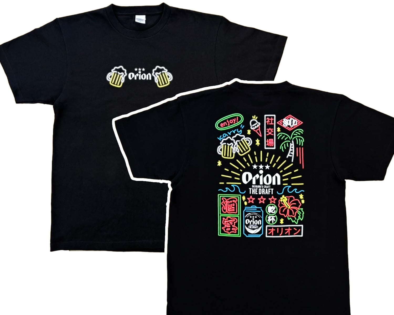 正規品】沖縄 オリオンビール Tシャツ ネオン 半袖 （沖縄レトロ柄）S