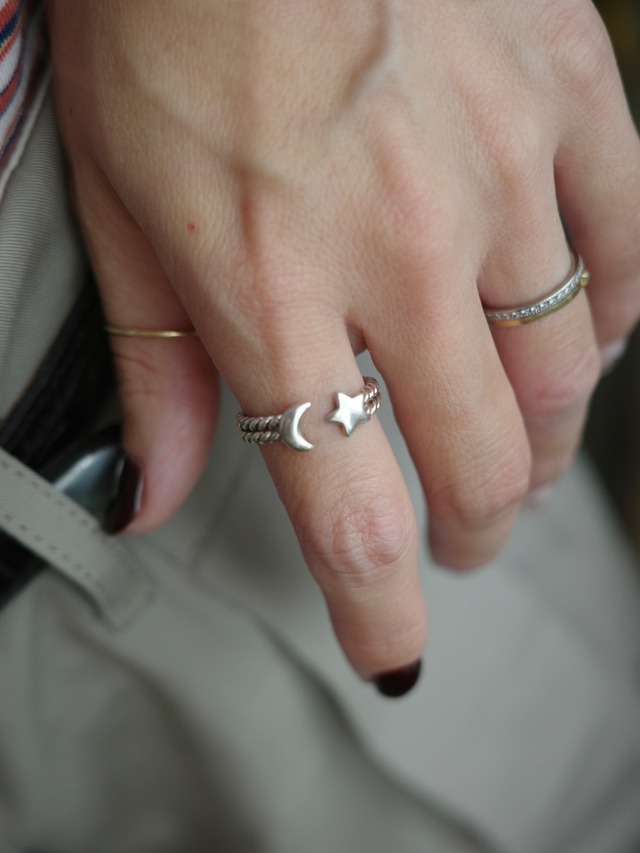 <vintage silver925>star&moon open ring