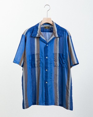vintage stripe patterned cotton × polyester short sleeve shirt
