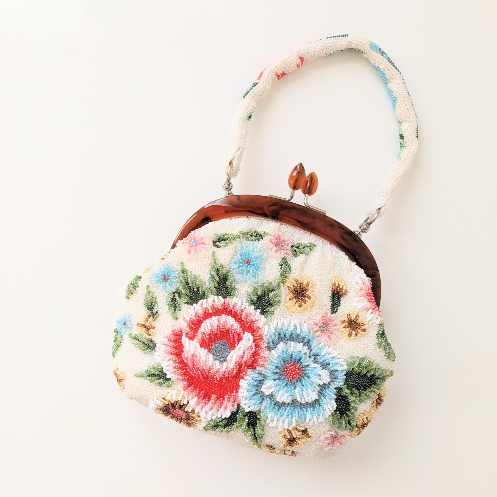 vintage ビーズ　立体刺繍　花刺繍　ショルダーバッグ　ヴィンテージ