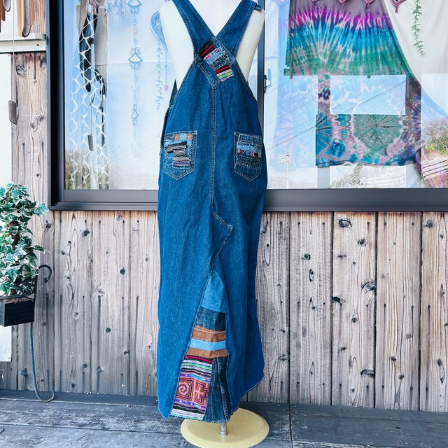 モン族リメイクデニムサロペットスカート