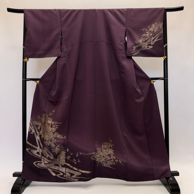 訪問着 付け下げ 紫 花柄 裄66.7cm M サイズ 礼装 正絹 結婚式 6325