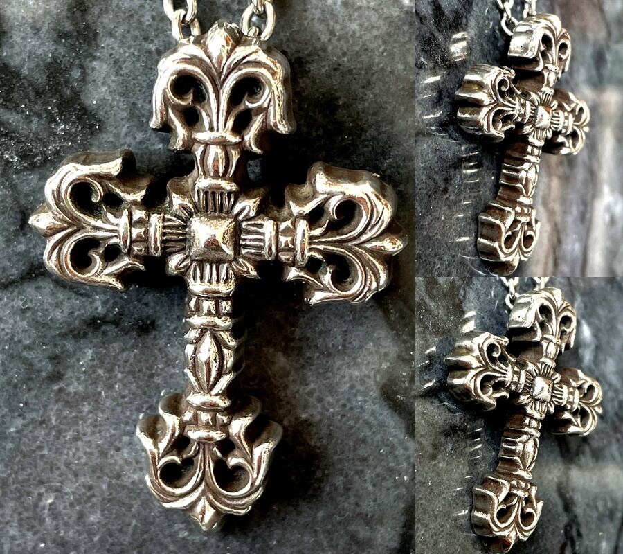 良品 国内正規 インボイス付き クロムハーツ CHROME HEARTS フィリグリークロス ペンダント ネックレス XS チェーン 保存袋付き