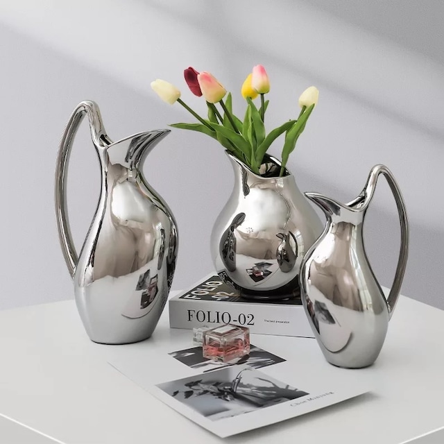 【受注】ceramic silver flower base セラミックシルバーフラワーベース