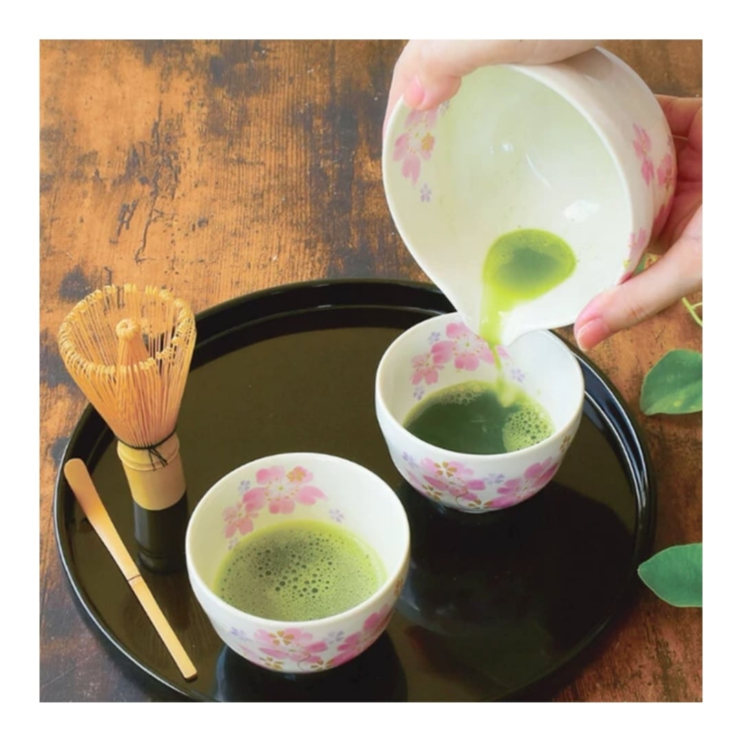 桜）✾抹茶を愉しむお道具片口茶碗シンプル5点セット（片口碗×1・抹茶