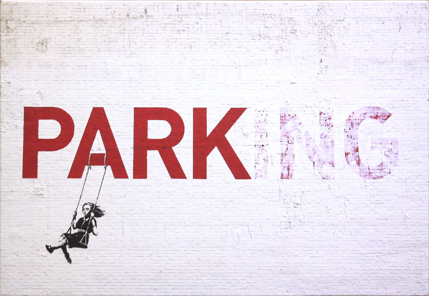 バンクシー「パーキング/Parking」展示用フック付きキャンバスジークレ