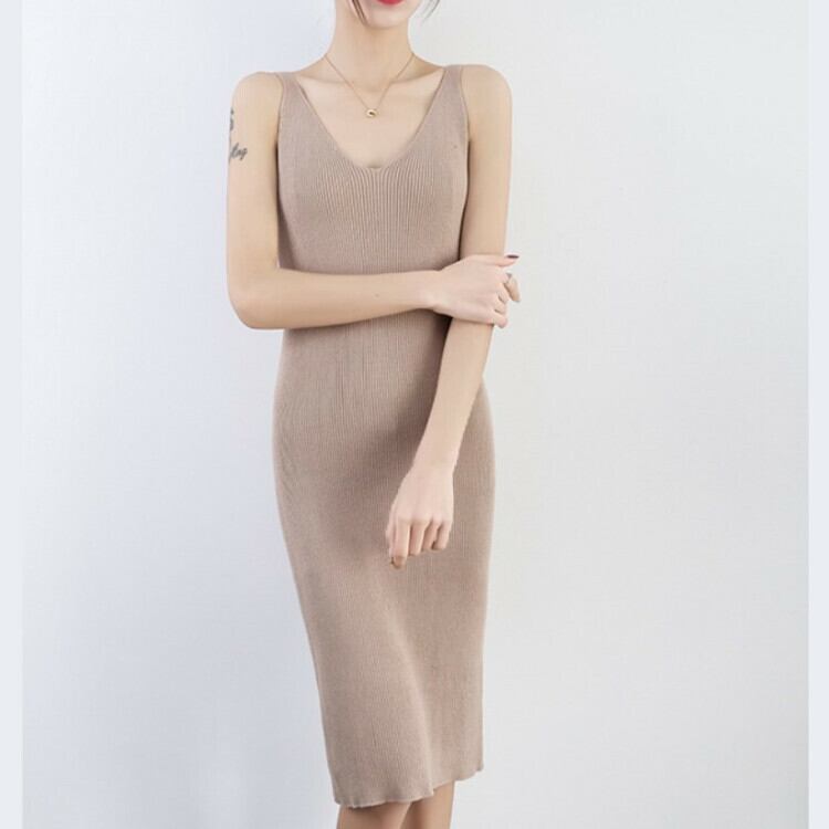 レディース ワンピース ニット ニットワンピ ニットワンピース ニットキャミワンピース Vネック ノースリーブ 膝丈 セクシー ミドル丈 韓国デート おしゃれ 春夏 秋 P3361 Kirari きらり