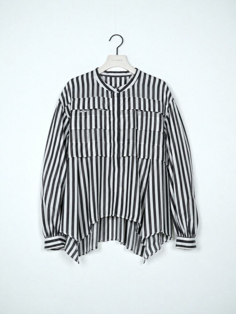 【12/中旬〜下旬入荷次第お届けのご予約】 CHIGNON/シニヨン ストライプイレヘムSH 1866-620MK