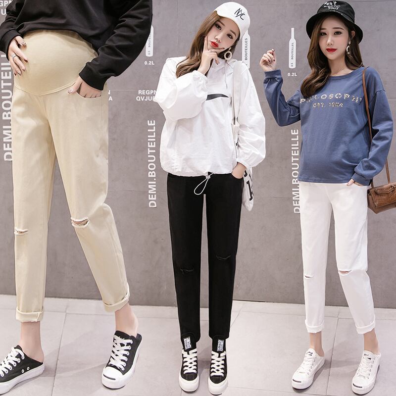 【新作】【送料無料】 ブラック/ホワイト/ベージュ2019春/秋妊婦足首丈パンツ伸縮性ウエストルーズコットンマタニティベリーパンツニース エラスティック スプリング 春物 オータム 秋物 AL expec332723914376