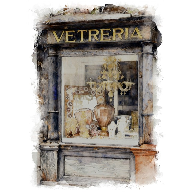 絵画 風景画(街並み) イタリア ヴェネツィアの店 インテリアアート額付き 水彩画・油絵調 WAT0518