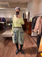 【フランス製】透け感シアメッシュ シアー長袖カットソー/ライムグリーン