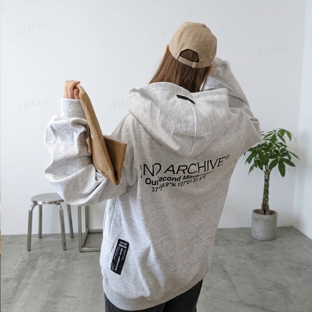 【予約】Y-5117　2026秋新作♡2ND ARCHIVEニッケルタグ付きレースアップデザインフーディー　ホワイトメランジ　0721