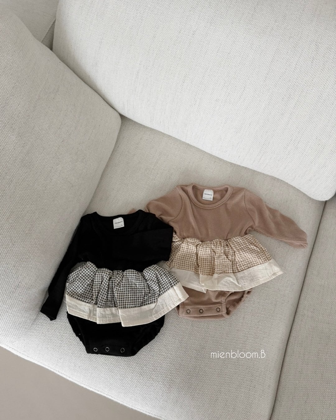 B714【即納】check ribbed rompers