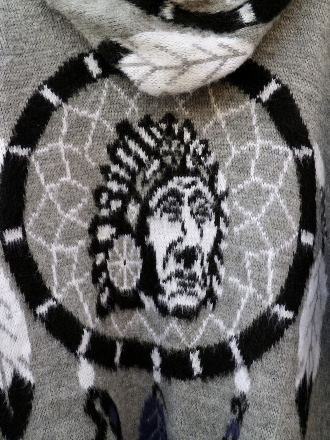 vintage native pattern loose Ecuadol knit hoodie / ヴィンテージ 