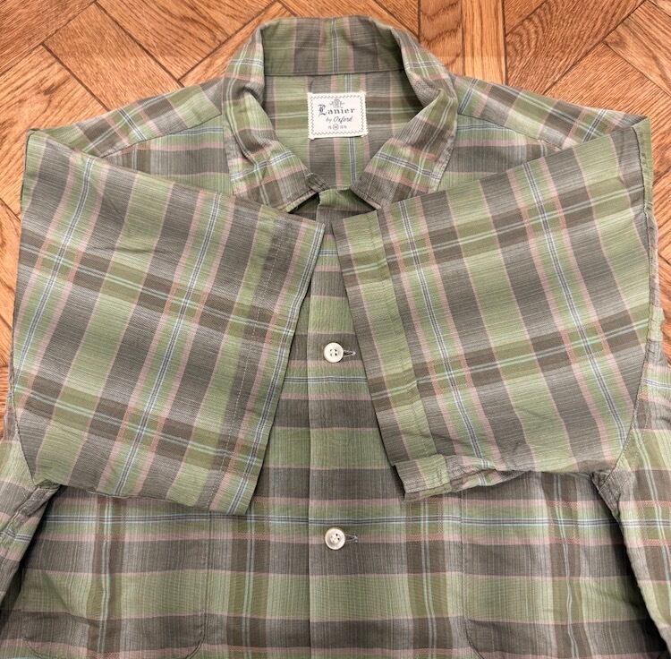 60s ヴィンテージ Lanier by Oxford チェックシャツ Mサイズ 1960'S VINTAGE LANIER S/S COTTON CHECK SHIRT | safarionline