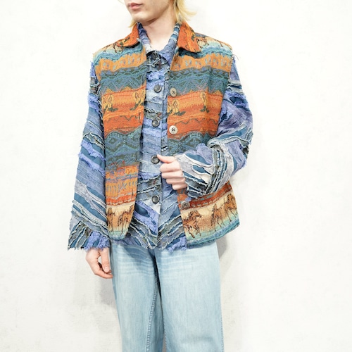 USA VINTAGE Jane Ashley HORSE&WESTERN BOOTS PATTERNED EMBROIDERY DESIGN VEST/アメリカ古着お馬とウエスタンブーツ柄刺繍デザインベスト