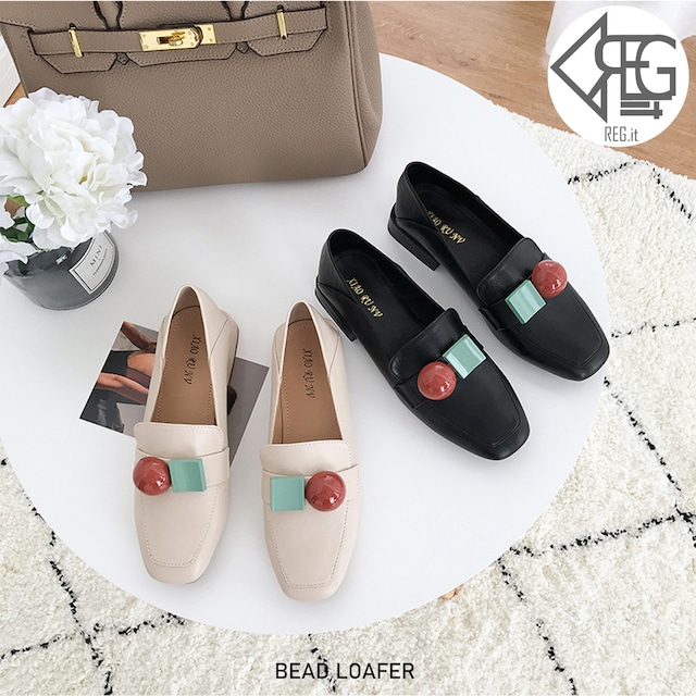 【REGIT】【即納】BEAD LOAFER 韓国ファッション ローファー かわいい おしゃれ 履きやすい ッパ  ワンポイントローファー 靴