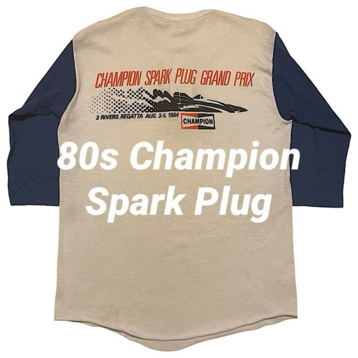 80s チャンピオンスパークプラグ Tシャツ 切替ラグラン ヘンリーネック 