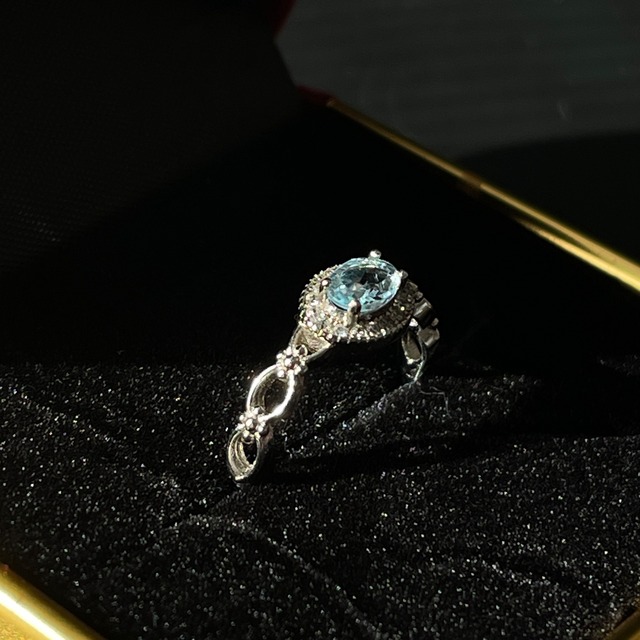 【S925】アクアマリン リング｜天然石 シルバー925 フリーサイズ｜クラックあり