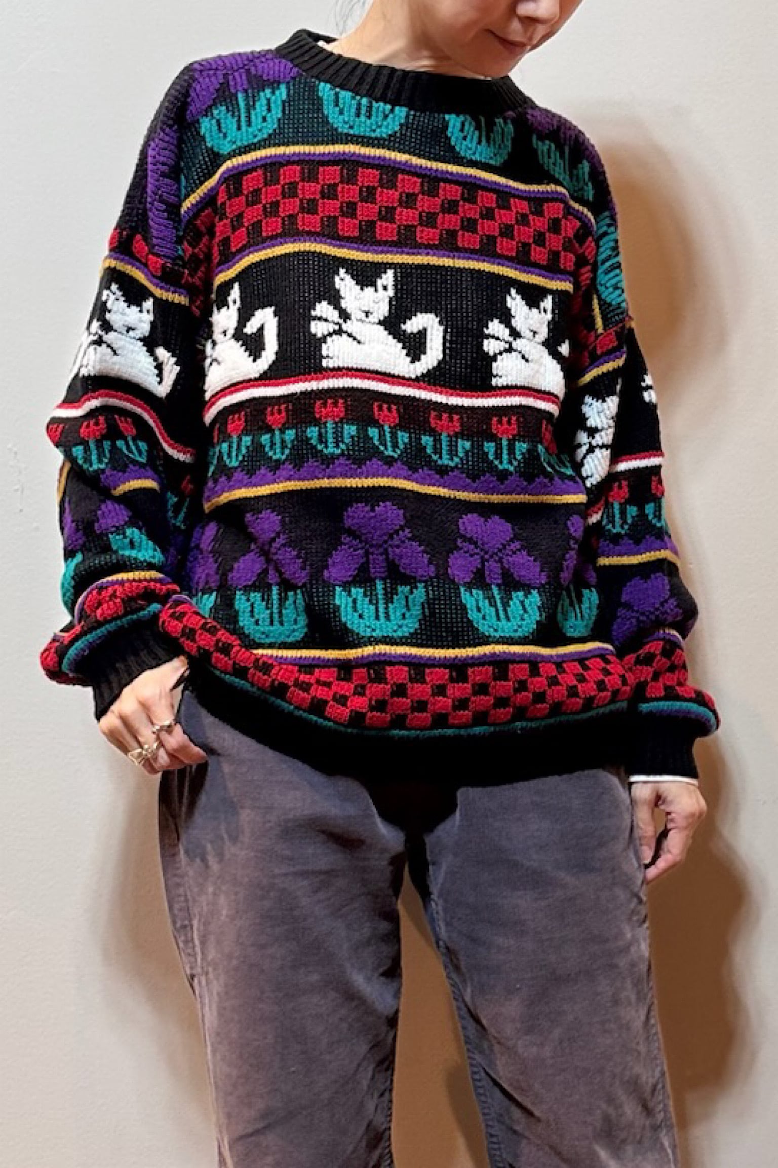 ROSE キャットカラフルニット