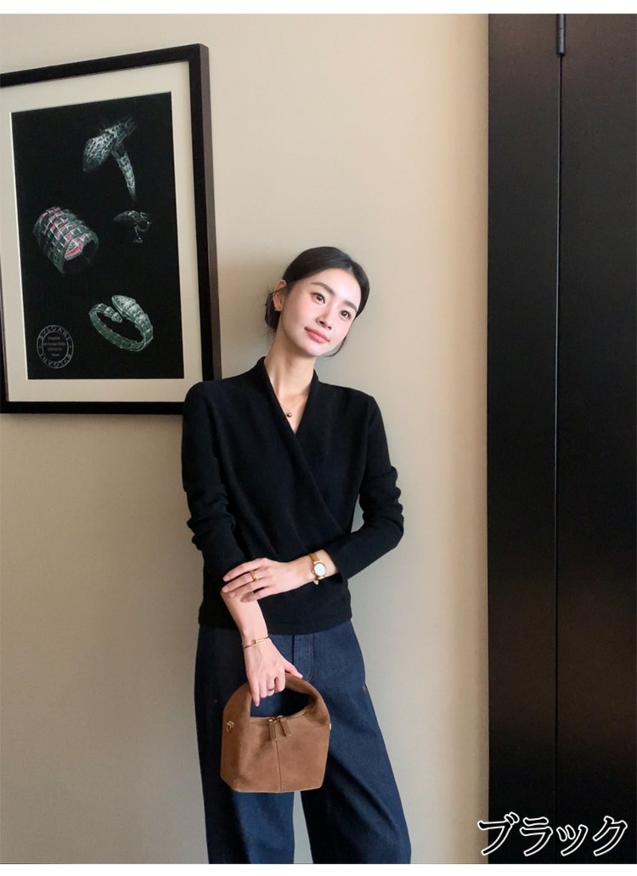 Wrap-style V-neck Long Sleeve Knit【H00081】