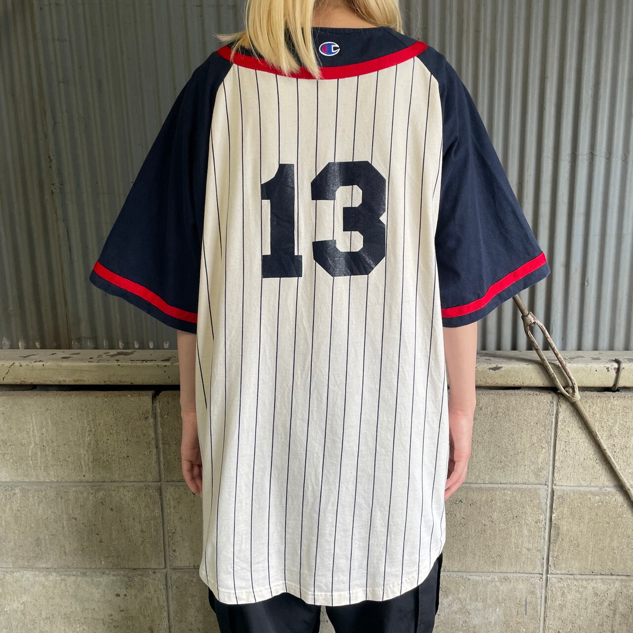 00年代 Champion チャンピオン チームロゴ刺繍 ストライプ 切替 ベース 