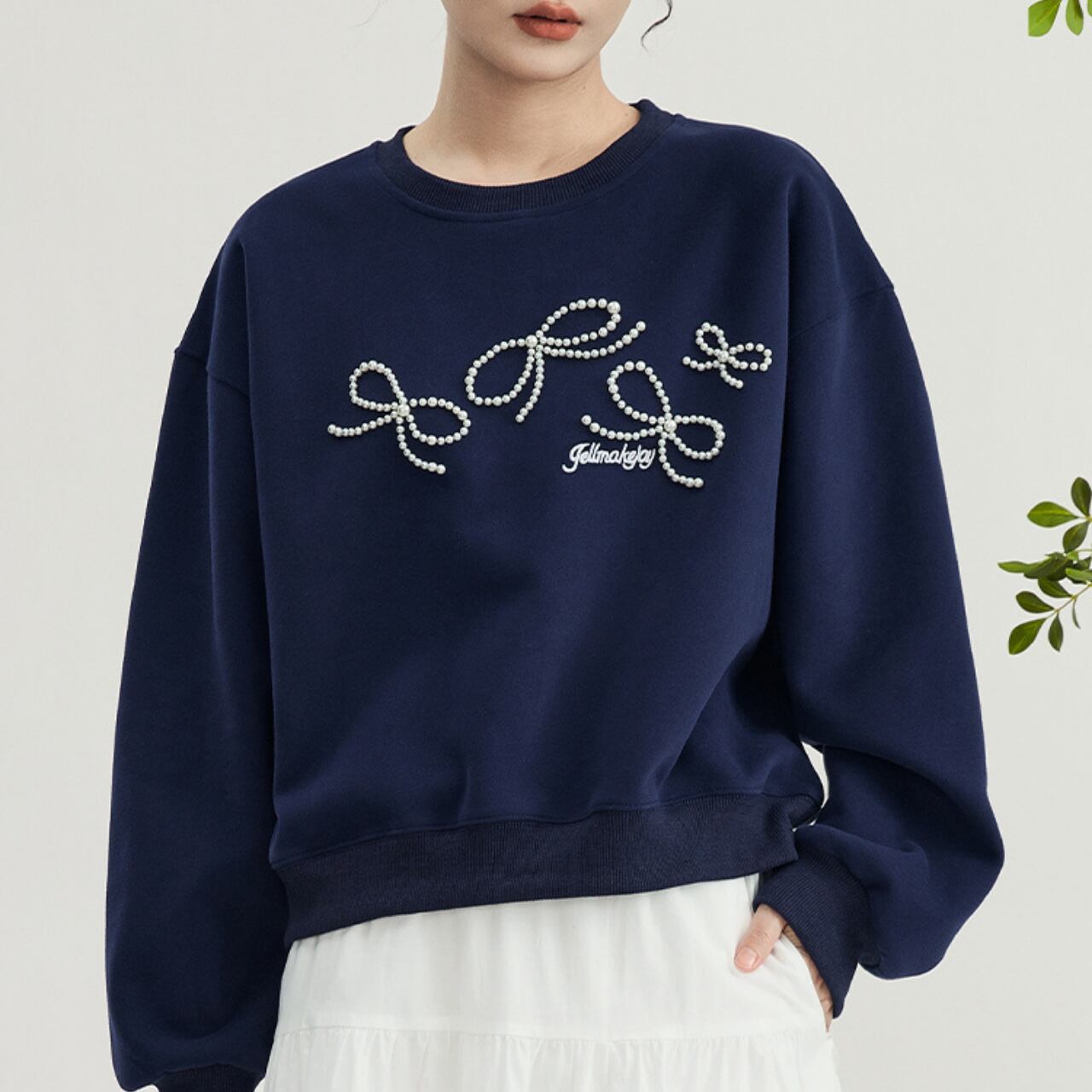 リボン パールストーン カジュアル スウェット