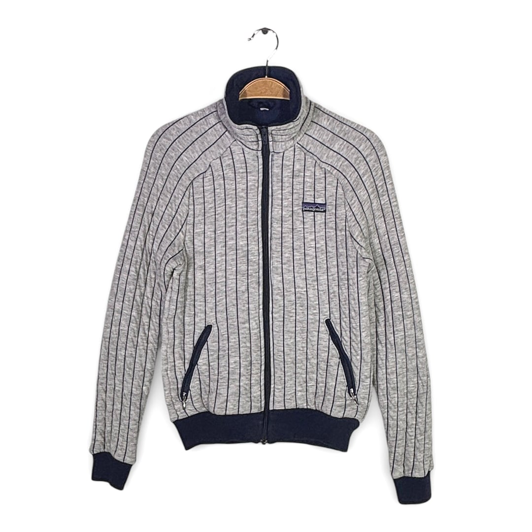 80s パタゴニア ヴィンテージ キルトアゲインジャケット グレー ストライプ ポリプロピレン アウトドア PATAGONIA サイズXS 古着 DD0517