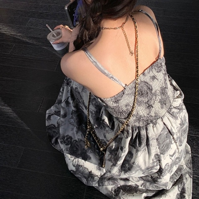 tube top rose print dress　10295