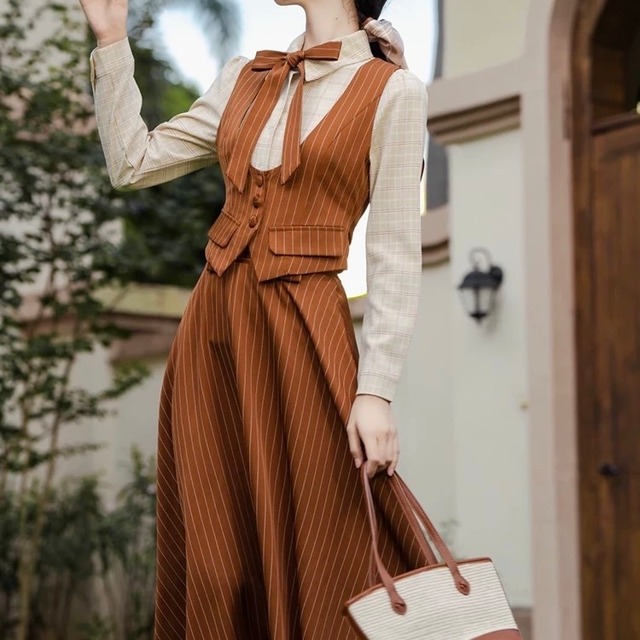 レトロガーリー♡ストライプフレアスカートセットアップ　E1542