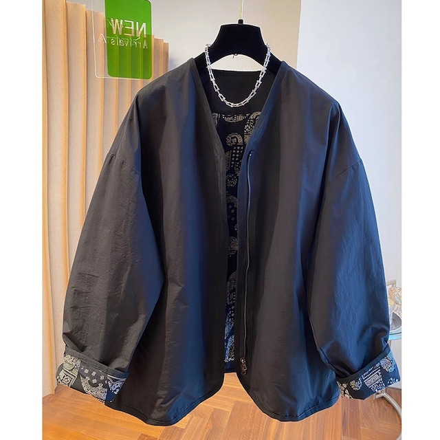 American retro casual collarless jacket(MT1411)