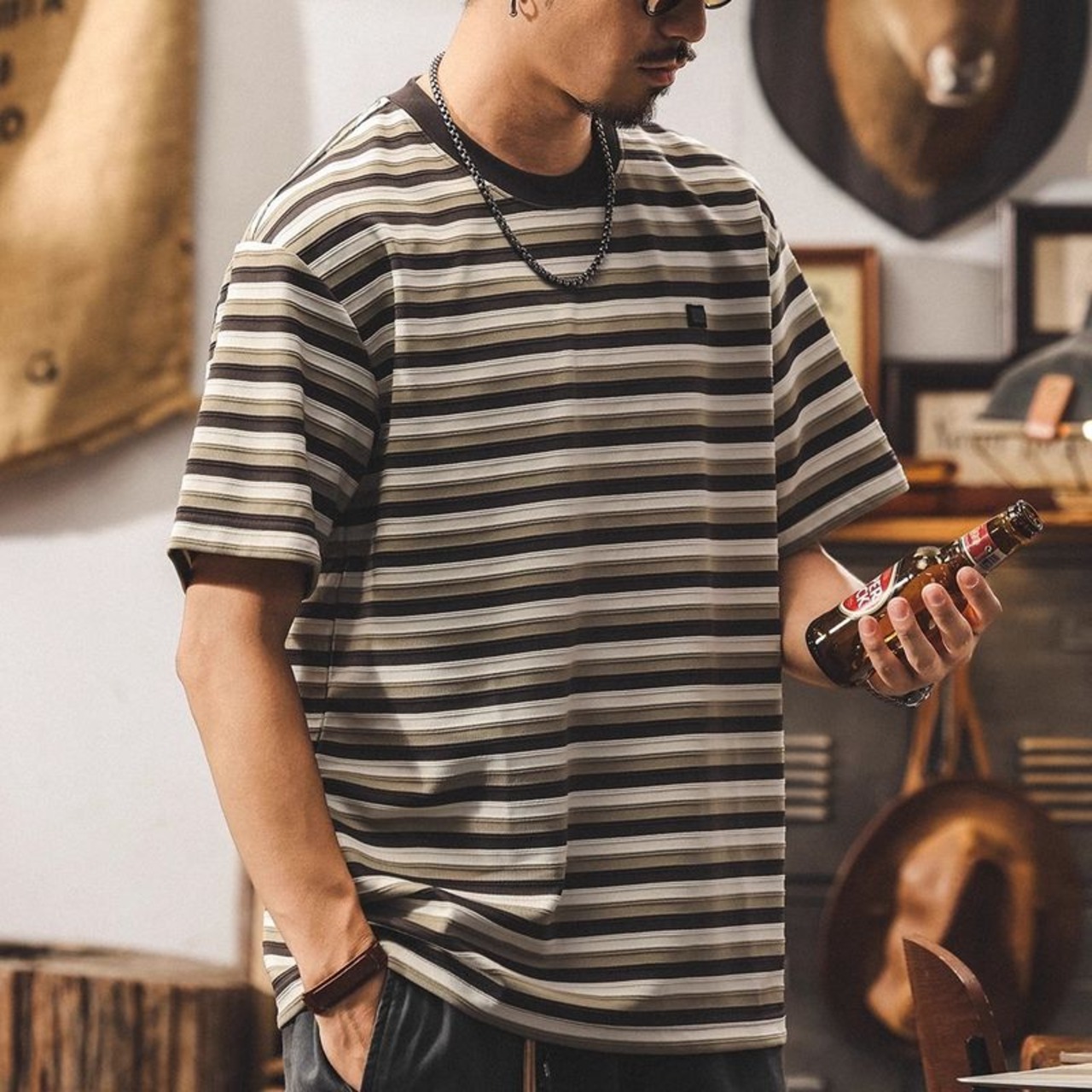 ボーダー柄クルーネックTシャツ 10117