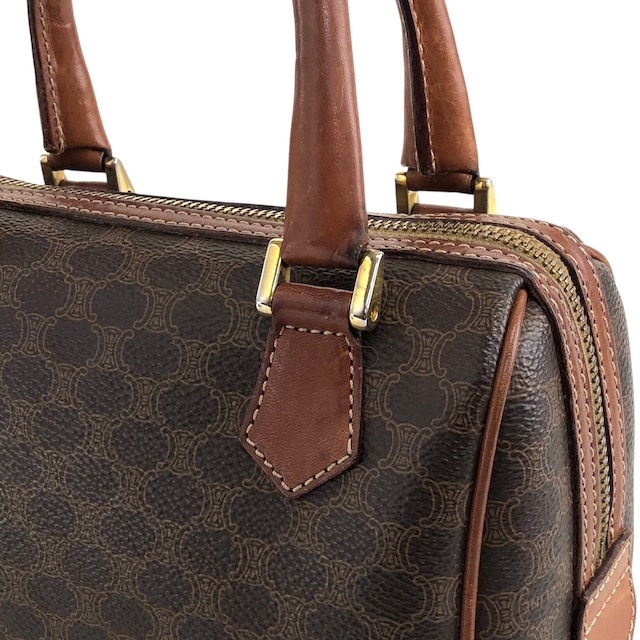CELINE セリーヌ マカダム ハンドバッグ ブラウン PVC レザー ミニボストン ミニバッグ vintage ヴィンテージ オールド 8fppkm