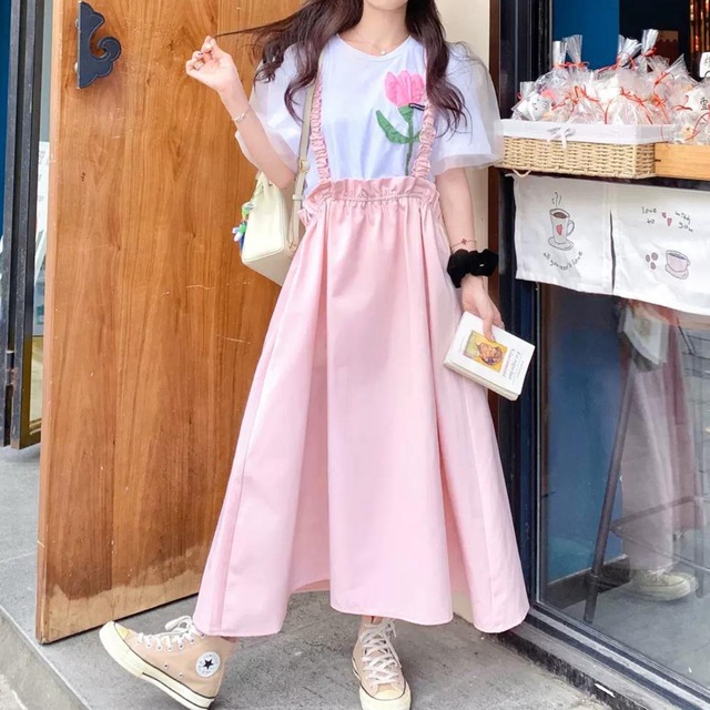 シャーリングストラップスカートセットアップ　R00842