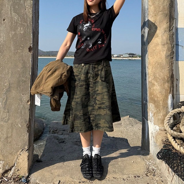 ミリタリーカモフラミディスカート 1col   R01811