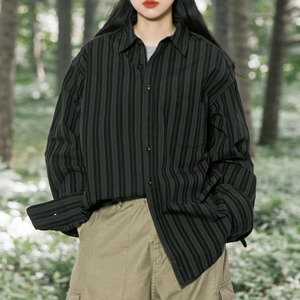 Stripe Pattern Oversized Long Sleeve Shirt ‐1col‐ A0266