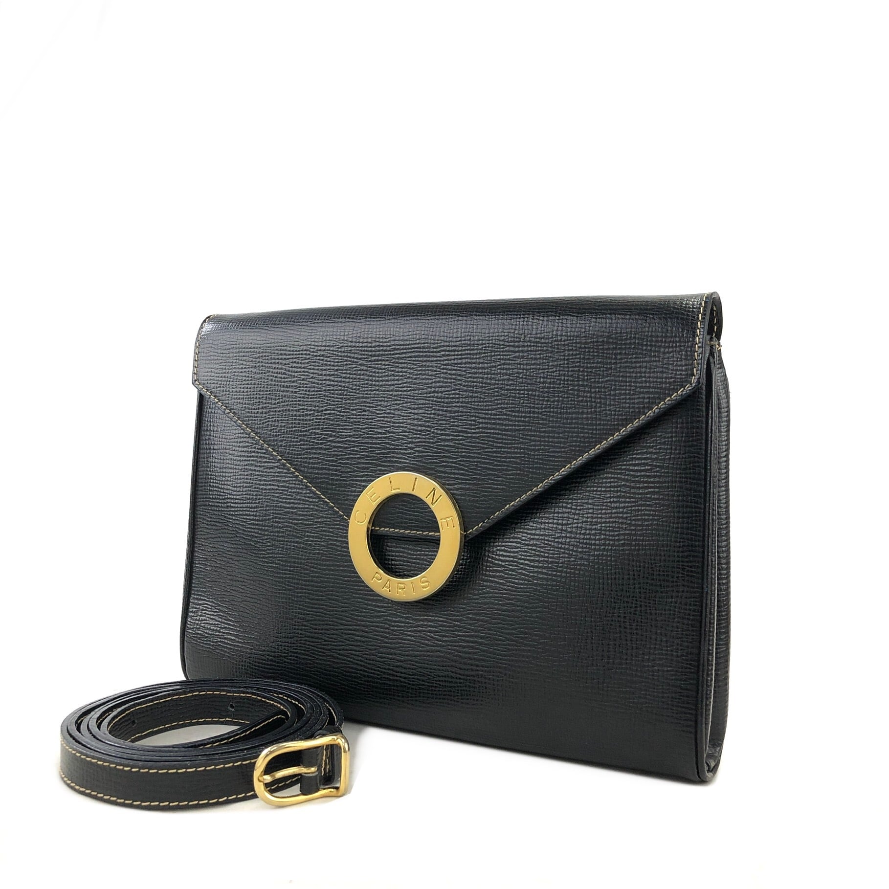 CELINE セリーヌ サークルロゴ ハンドバッグ レザー 2way 黒 CELINE ほぼ未使用 セリーヌ ヴィンテージ サークル ロゴ レザー