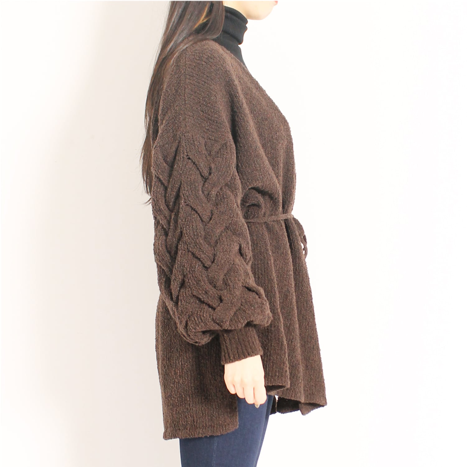 Loop yarn knit Cable Cache-coeur Cardigan【0550307】 | HÉMERI